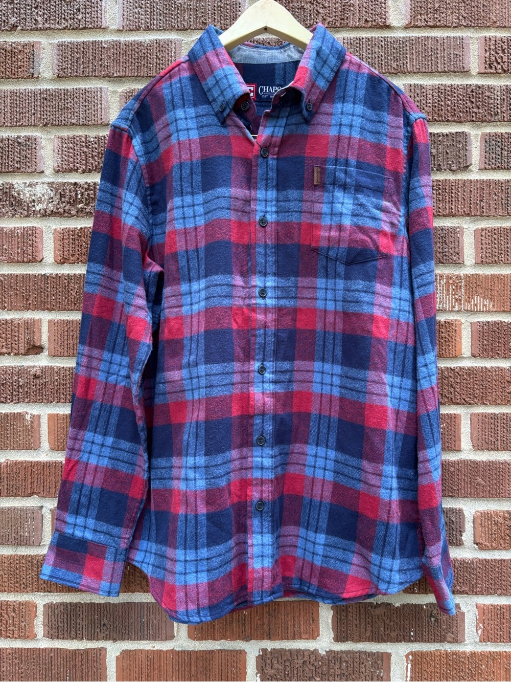 Chaps Men Sz M Flannel Navy Blue Red Plaid Long Sleeve Button Down Shirt NEW